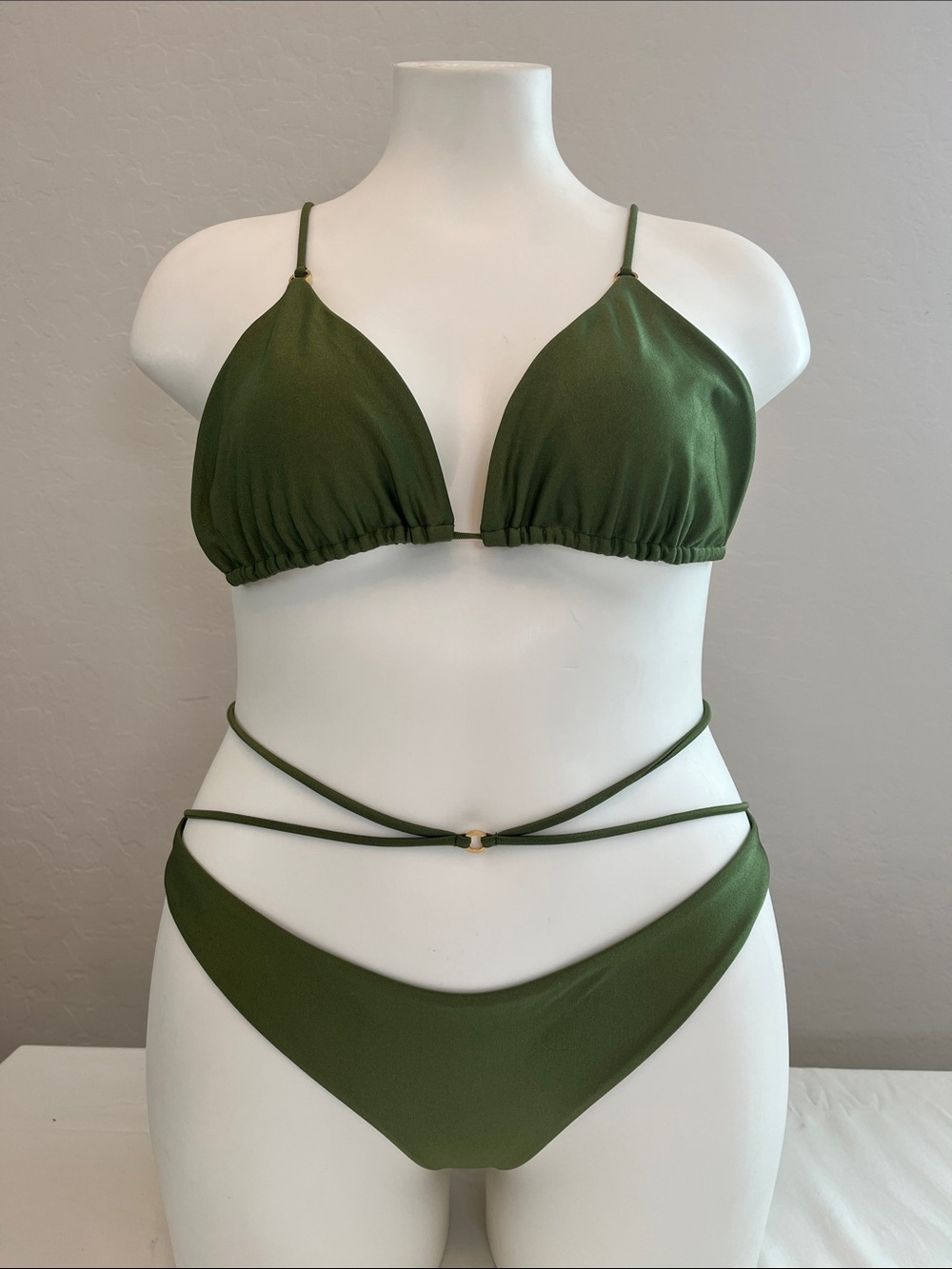 Jade Swim Olive Green Wrap-String Triangle Bikini Set